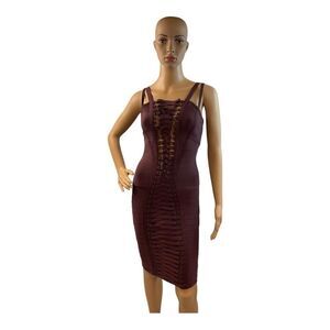 Gold Label Wow Couture Women's Brown Bandage Lace Up Bodycon Dress Size S